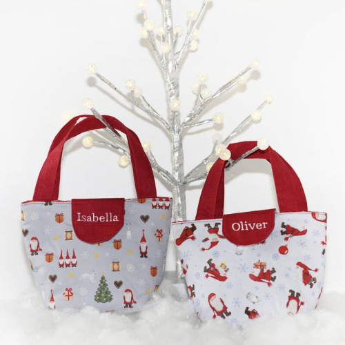 Toy tote bags with Christmas theme and gnomes