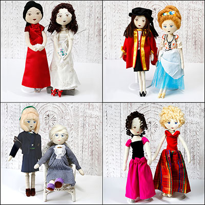collage of pairs of different keepsake dolls