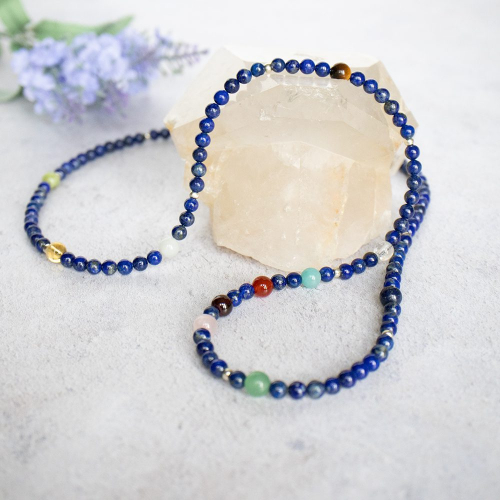 Personalised astrology necklace in lapis lazuli gemstone beads