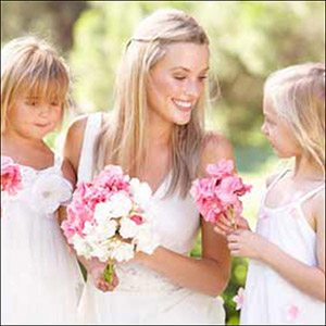 2 young flower girls with bridesmaid