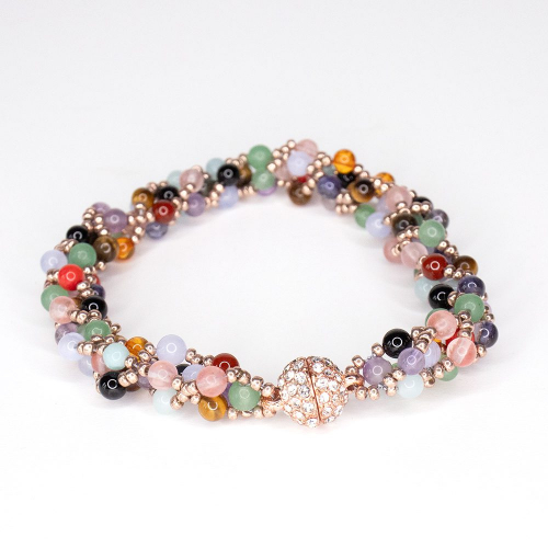 Beadwork bracelet in multicoloured gemstone beads
